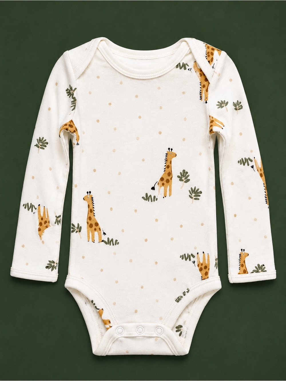 🩵 3/15$ Carter's Cream Long-Sleeve Giraffe Print Bodysuit